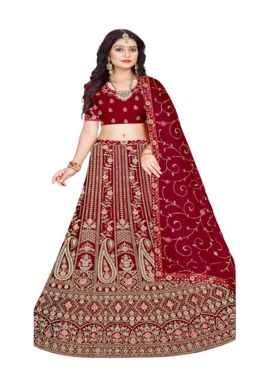 Maroon Velvet Bridal Ladies Lehenga