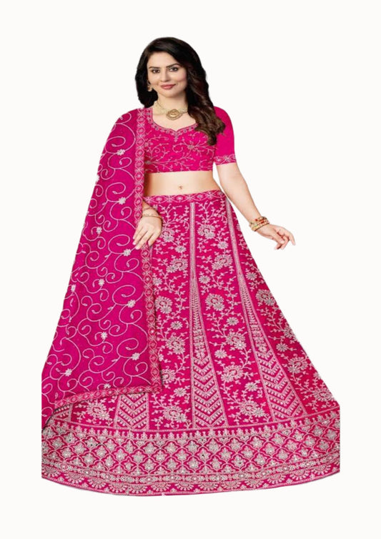 Pink Embroidered Ladies Net Lehenga