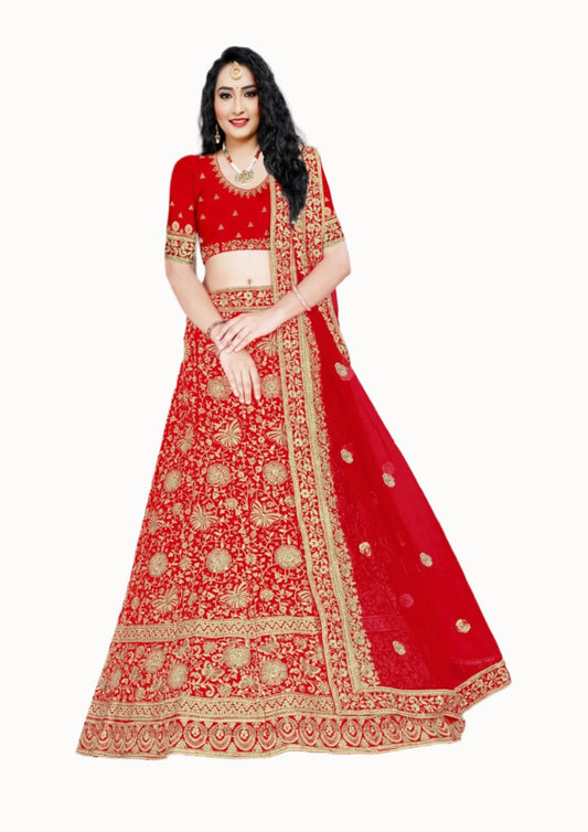 Classic Red Velvet Bridal Lehenga