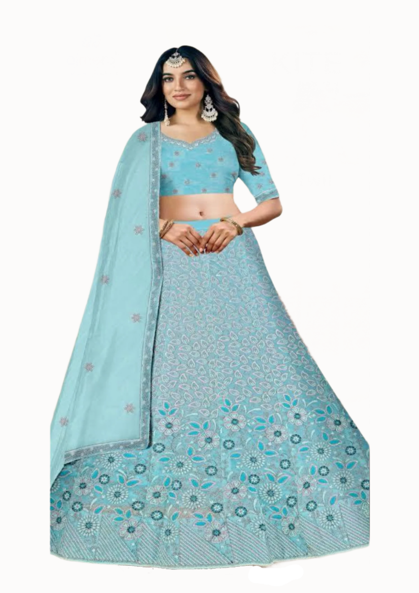 JIO-KITE Sky Blue Net Lehenga Choli