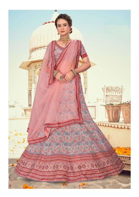 Pastel Pink Silk Embroidered Lehenga Choli