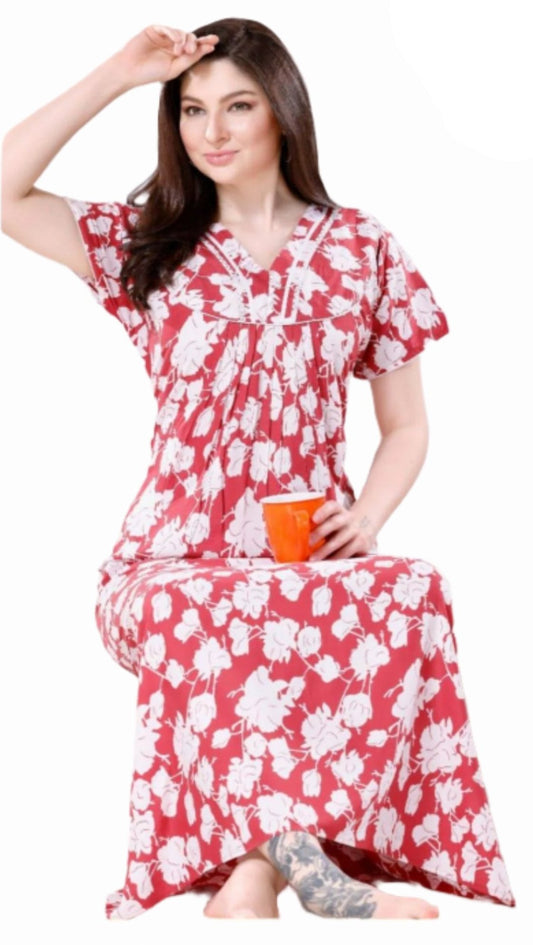 Women's Floral Print Rayon Nighty – Soft and Stylish Sleepwear for a Cozy Night