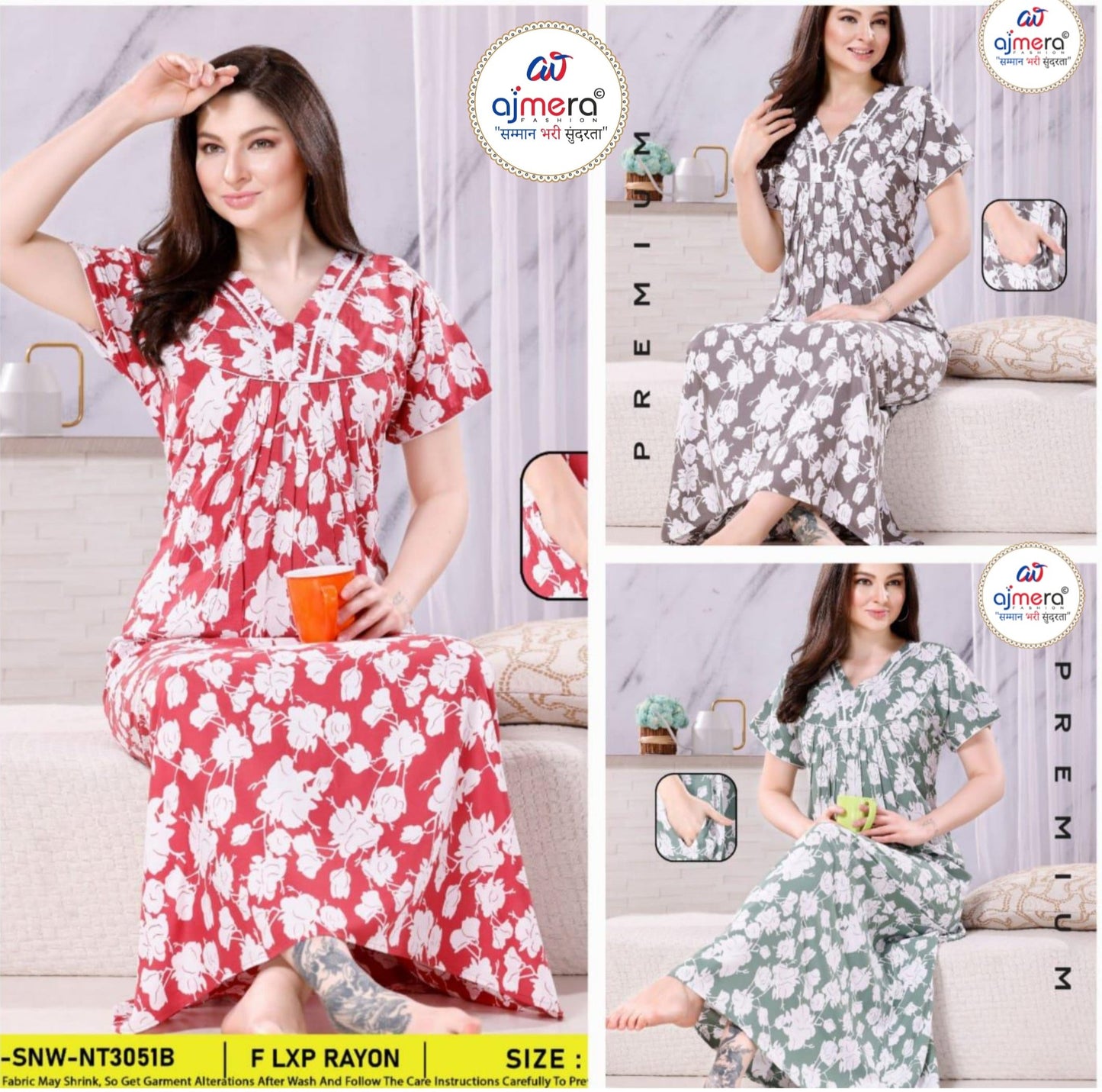 Women's Floral Print Rayon Nighty – Soft and Stylish Sleepwear for a Cozy Night